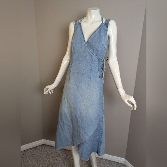 Vintage 725 Originals Denim Wrap Dress – Y2K Asymmetrical Lace-Up – Size XS - Picture 1 of 13